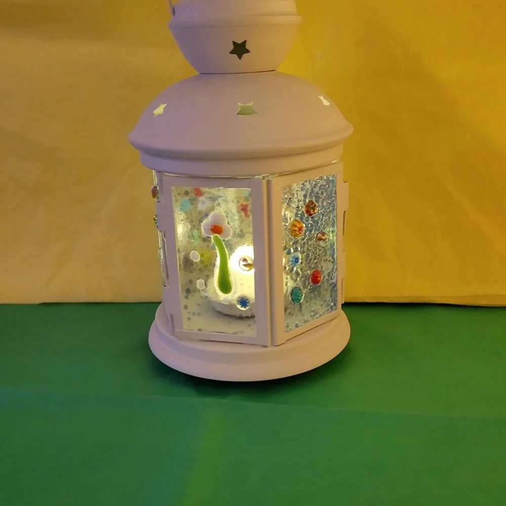 Handmade Metal Lantern with fused Glass (310)